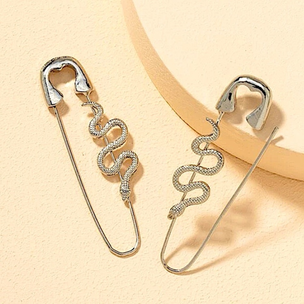Gold Snake Safety Pin Minimalist Punk Hip Hop Earrings